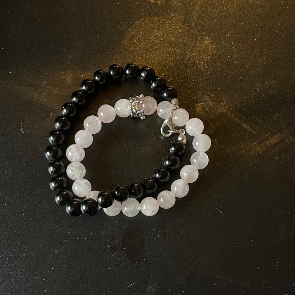 Set of handmade Black and Pink Beaded Bracelet Set